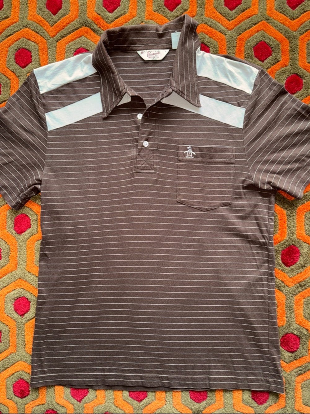 MAKE OFFER! Original Penguin Brown Polo Shirt Men's Large Striped